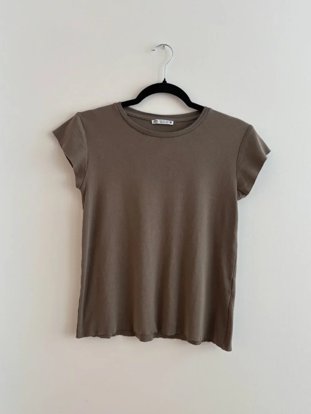 Zara 100% Cotton Soft Minimalist Basic Crew Neck Tee Size Small - Picture 2 of 6